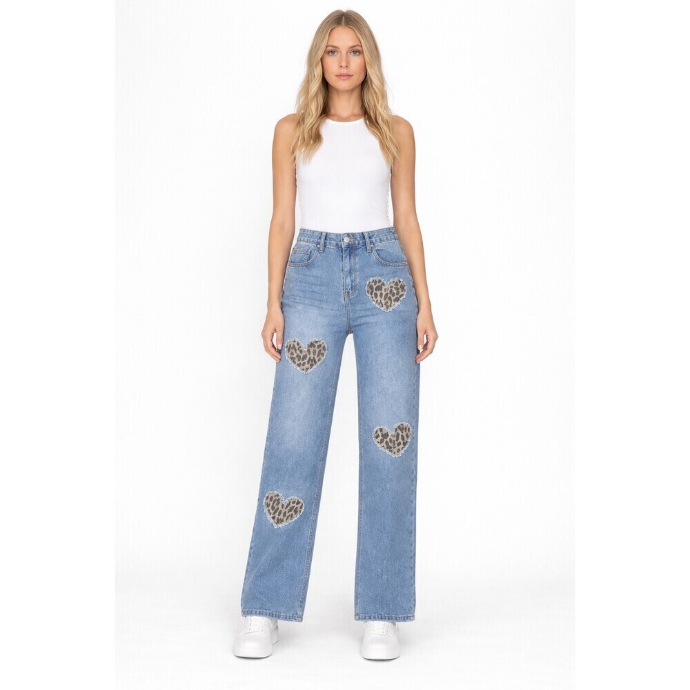 Cali 1850 Womens Jeans Size 5 / 27  Heart Embroidered Patch Denim New with Tags - Picture 2 of 10